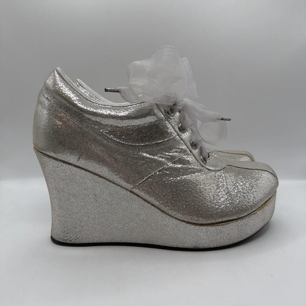 Grezzo Model 2000 Silver Metallic Wedge Platform Bridal Gala Sz 40 US 9.5 -10